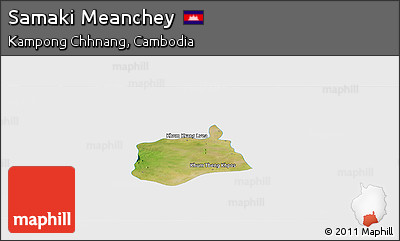 Satellite Panoramic Map of Samaki Meanchey, single color outside