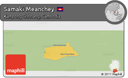 Savanna Style Panoramic Map of Samaki Meanchey, single color outside