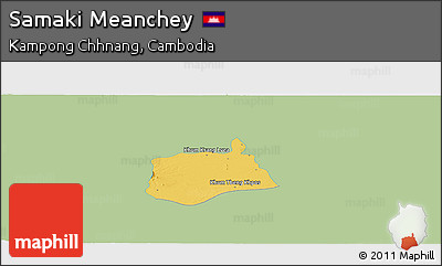 Savanna Style Panoramic Map of Samaki Meanchey, single color outside