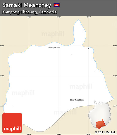 Classic Style Simple Map of Samaki Meanchey, single color outside