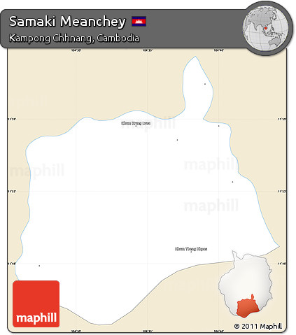 Classic Style Simple Map of Samaki Meanchey, single color outside