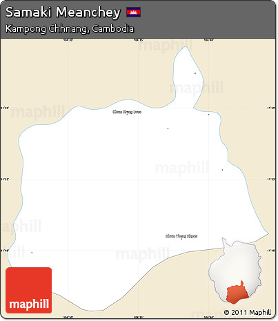 Classic Style Simple Map of Samaki Meanchey, single color outside