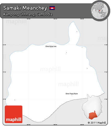 Silver Style Simple Map of Samaki Meanchey, single color outside