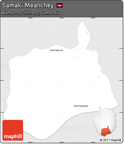 Silver Style Simple Map of Samaki Meanchey, single color outside