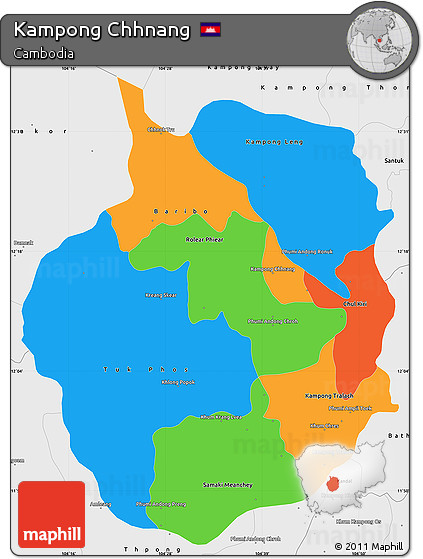 Political Simple Map of Kampong Chhnang, single color outside, borders and labels