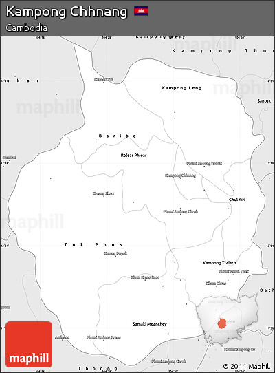 Silver Style Simple Map of Kampong Chhnang