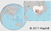 Gray Location Map of Oudong, highlighted country, highlighted parent region