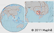 Gray Location Map of Oudong, highlighted parent region, within the entire country, hill shading