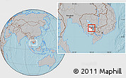 Gray Location Map of Oudong, highlighted parent region, hill shading