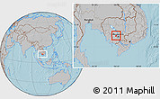 Gray Location Map of Oudong, hill shading