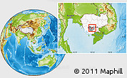 Physical Location Map of Oudong, highlighted country, highlighted parent region
