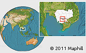 Satellite Location Map of Oudong, highlighted country
