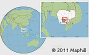 Savanna Style Location Map of Oudong, highlighted country, highlighted parent region