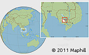 Savanna Style Location Map of Oudong, highlighted parent region