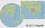 Savanna Style Location Map of Oudong, hill shading
