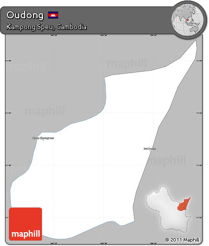 Gray Simple Map of Oudong, single color outside
