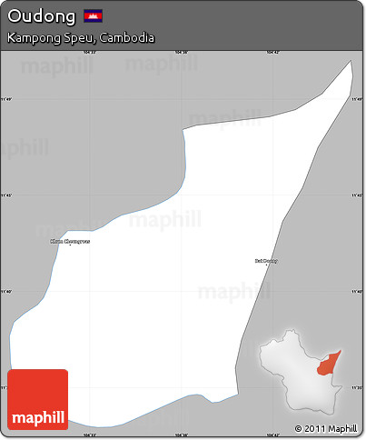 Gray Simple Map of Oudong, single color outside