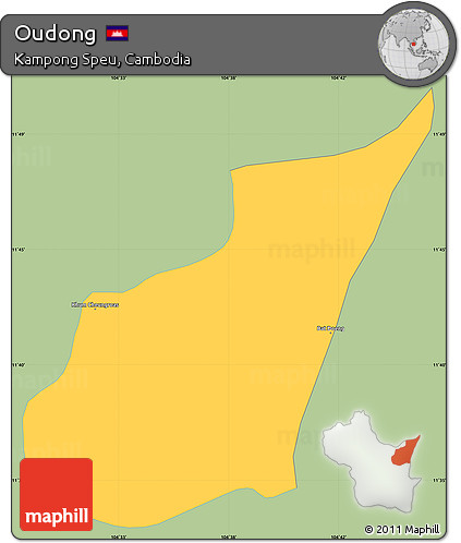 Savanna Style Simple Map of Oudong, single color outside