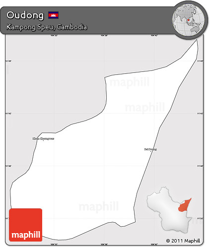 Silver Style Simple Map of Oudong, cropped outside