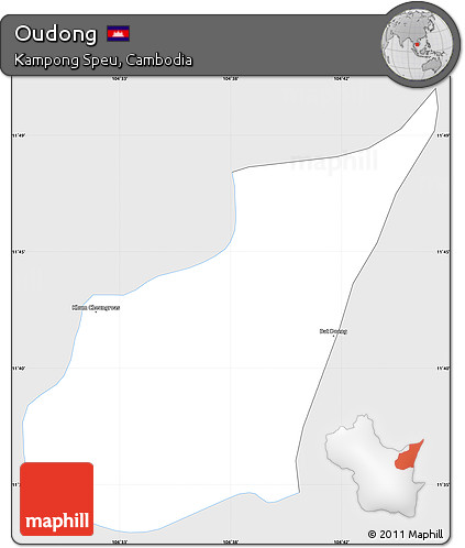 Silver Style Simple Map of Oudong, single color outside