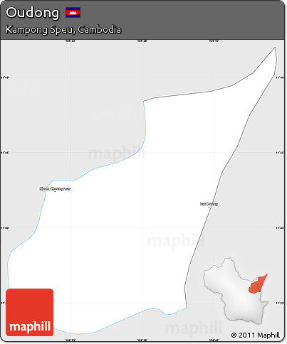 Silver Style Simple Map of Oudong, single color outside