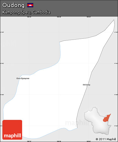Silver Style Simple Map of Oudong, single color outside