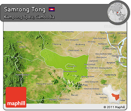 Physical 3D Map of Samrong Tong, satellite outside