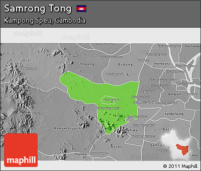 Political 3D Map of Samrong Tong, desaturated