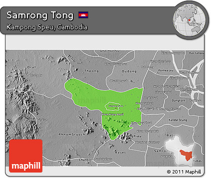 Political 3D Map of Samrong Tong, desaturated