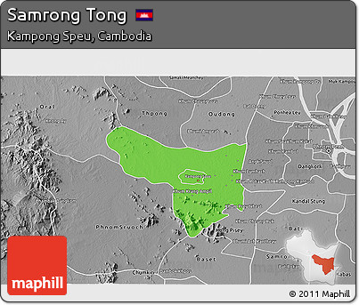 Political 3D Map of Samrong Tong, desaturated