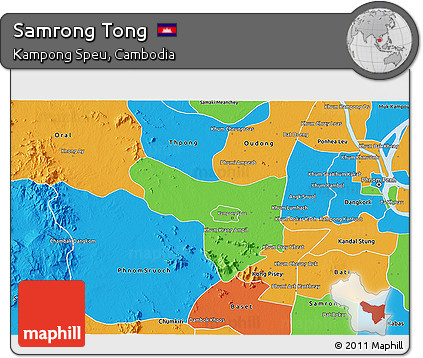 Political 3D Map of Samrong Tong
