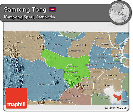 Political 3D Map of Samrong Tong, semi-desaturated