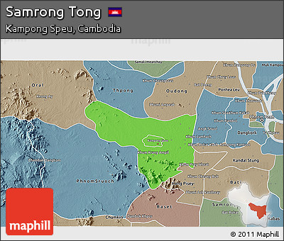 Political 3D Map of Samrong Tong, semi-desaturated
