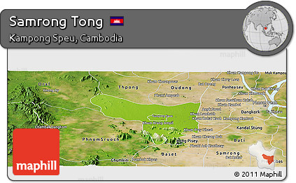 Physical Panoramic Map of Samrong Tong, satellite outside