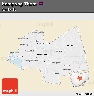 Classic Style 3D Map of Kampong Thom, single color outside
