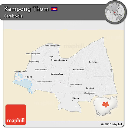Classic Style 3D Map of Kampong Thom, single color outside