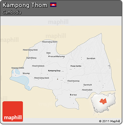 Classic Style 3D Map of Kampong Thom, single color outside