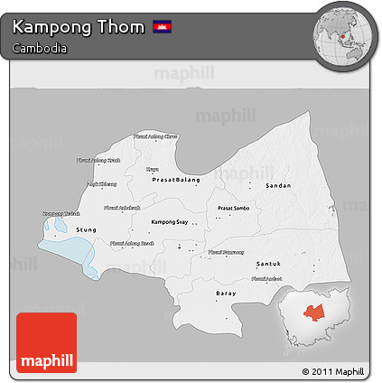 Gray 3D Map of Kampong Thom, single color outside
