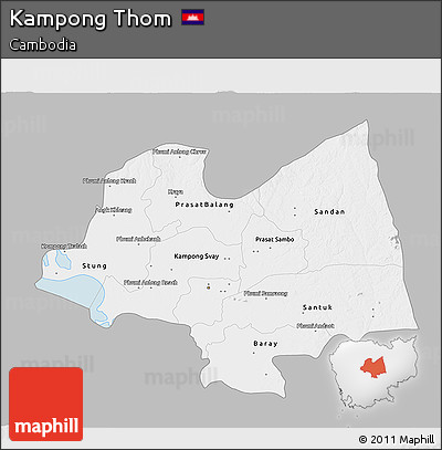 Gray 3D Map of Kampong Thom, single color outside