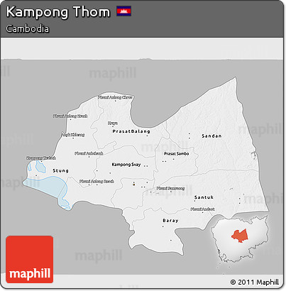 Gray 3D Map of Kampong Thom, single color outside