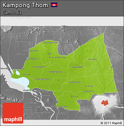 Physical 3D Map of Kampong Thom, desaturated