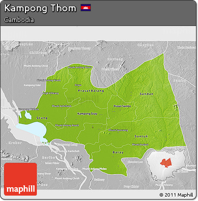 Physical 3D Map of Kampong Thom, lighten, desaturated