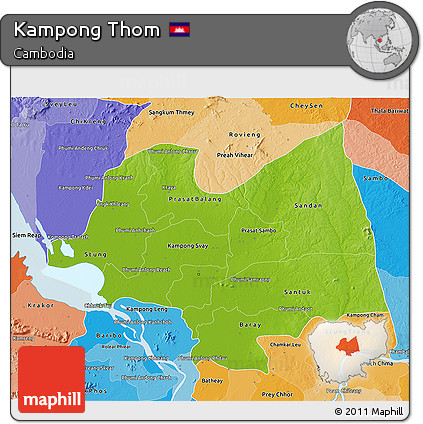 Physical 3D Map of Kampong Thom, political shades outside