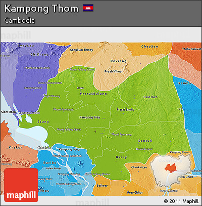 Physical 3D Map of Kampong Thom, political shades outside