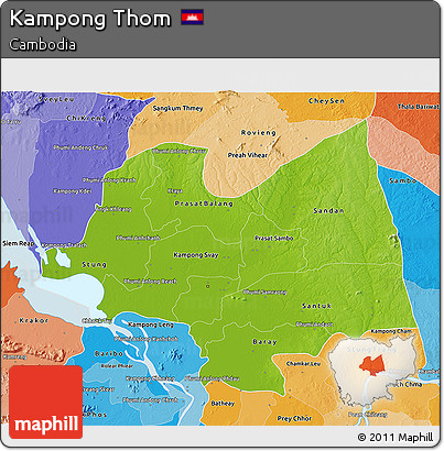 Physical 3D Map of Kampong Thom, political shades outside