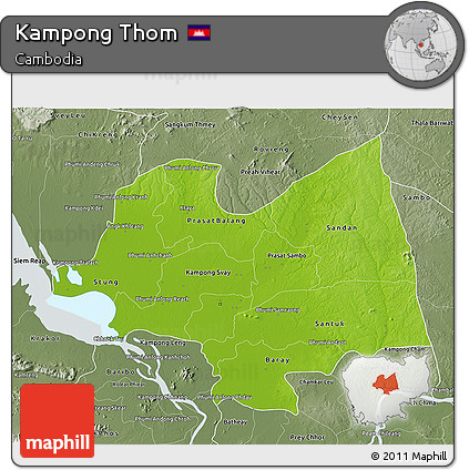 Physical 3D Map of Kampong Thom, semi-desaturated