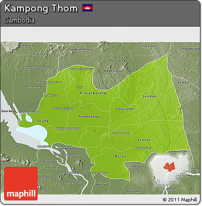 Physical 3D Map of Kampong Thom, semi-desaturated