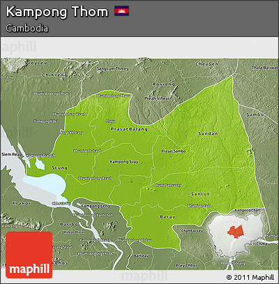 Physical 3D Map of Kampong Thom, semi-desaturated