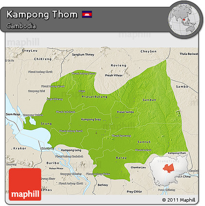 Physical 3D Map of Kampong Thom, shaded relief outside