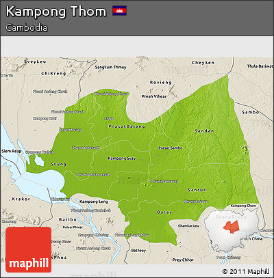 Physical 3D Map of Kampong Thom, shaded relief outside